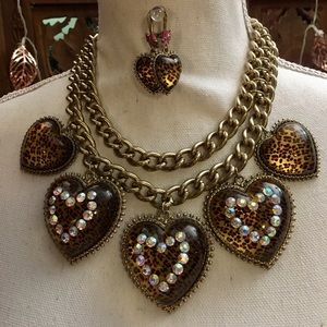 Betsy Johnson Leopard heart necklace and earrings